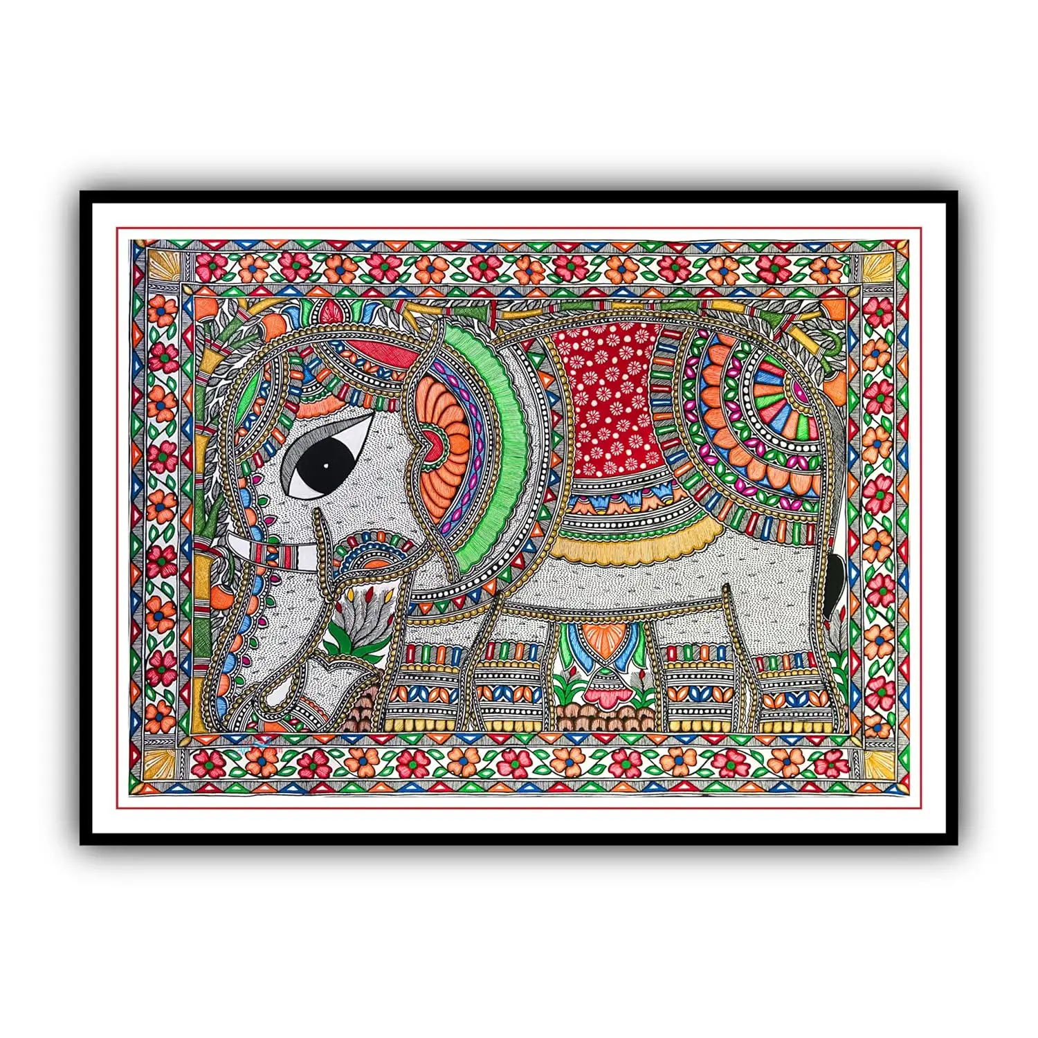 Artdarshan Madhubani Art Paintings Elephant for Home Decoration - Premium Painting for Living Room Bedroom Office Decor - Painting for Wall Decoration